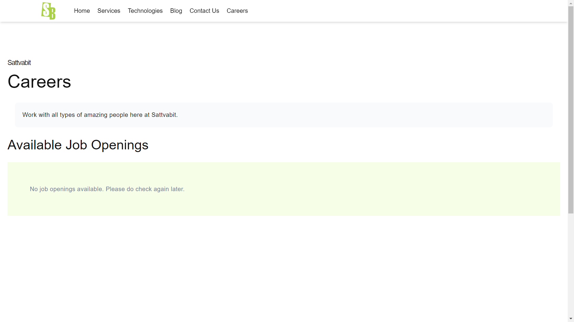 Sattvabit website careers page showcase.